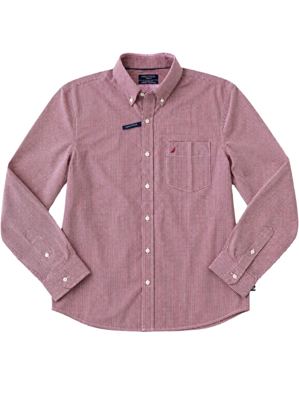 NWT Nautica Red Gingham Button Down Shirt Wrinkle Resistant Preppy Casual Men XL